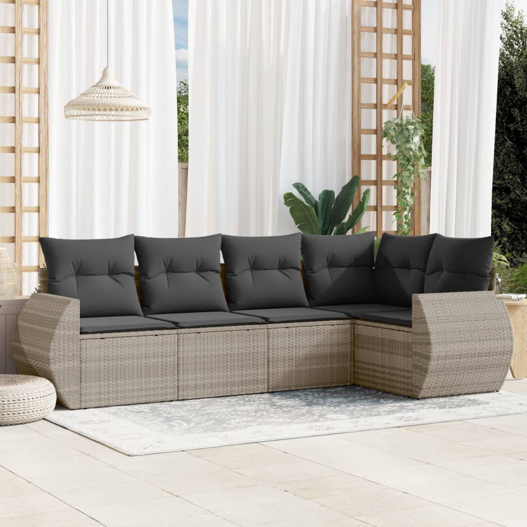 Set Divano da Giardino 5pz con Cuscini-Sofa da Giardino-Divanetto da esterno Grigio Chiaro Polyrattan 430985