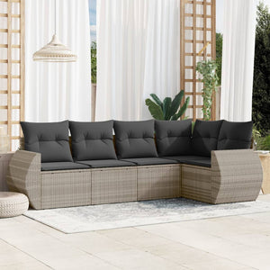 Set Divano da Giardino 5pz con Cuscini-Sofa da Giardino-Divanetto da esterno Grigio Chiaro Polyrattan 430985