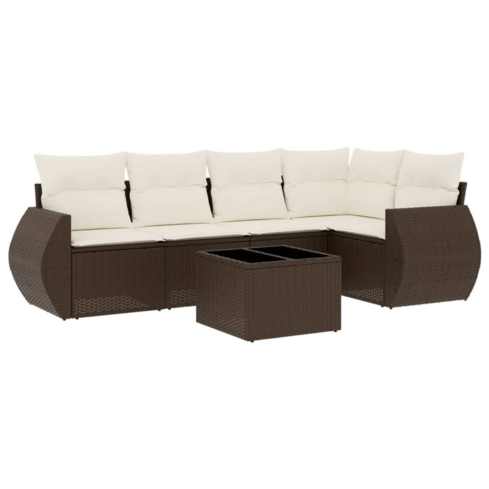 Set Divano da Giardino 6 pz con Cuscini Marrone in Polyrattan