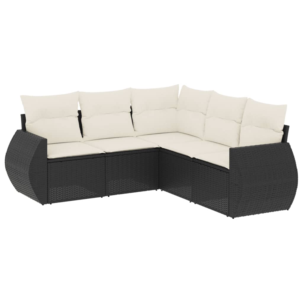 Set Divani da Giardino 5 pz con Cuscini in Polyrattan Nero 3253683