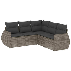 Set Divano da Giardino 5 pz con Cuscini-Sofa da Giardino-Divanetto da esterno Grigio in Polyrattan 977792