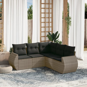 Set Divano da Giardino 5 pz con Cuscini-Sofa da Giardino-Divanetto da esterno Grigio in Polyrattan 977792