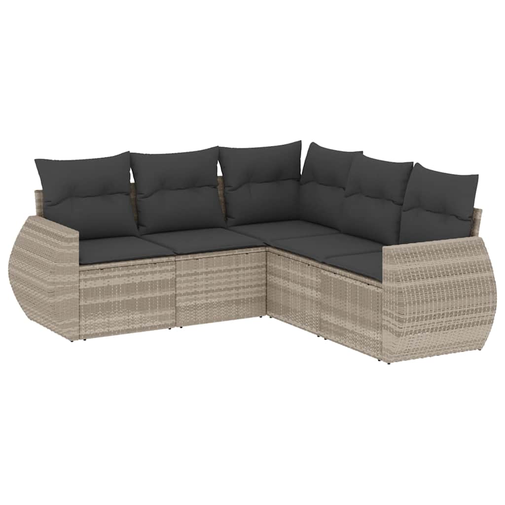 Set Divano da Giardino 5pz con Cuscini-Sofa da Giardino-Divanetto da esterno Grigio Chiaro Polyrattan 126001