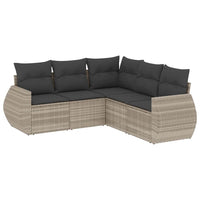 Set Divano da Giardino 5pz con Cuscini-Sofa da Giardino-Divanetto da esterno Grigio Chiaro Polyrattan 126001
