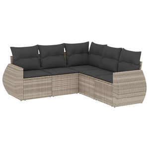 Set Divano da Giardino 5pz con Cuscini-Sofa da Giardino-Divanetto da esterno Grigio Chiaro Polyrattan 126001