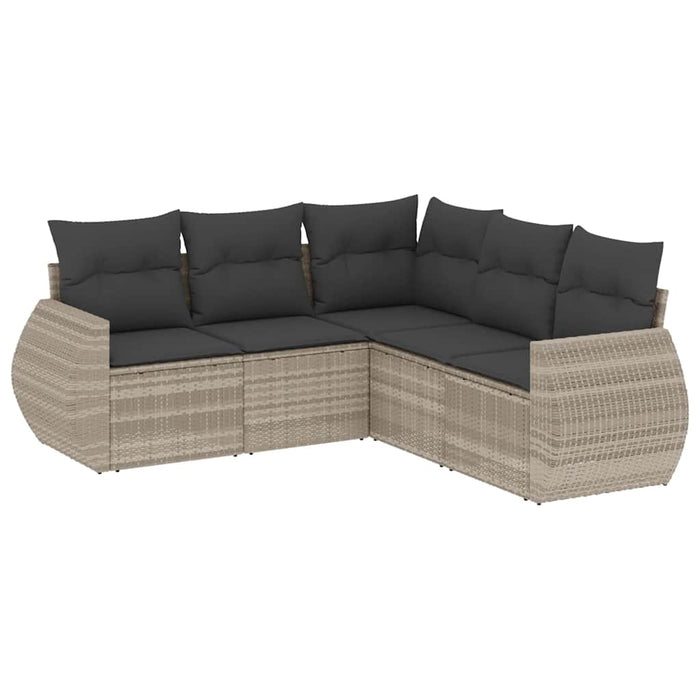Set Divano da Giardino 5pz con Cuscini-Sofa da Giardino-Divanetto da esterno Grigio Chiaro Polyrattan 126001