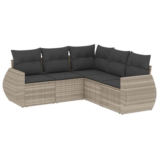 Set Divano da Giardino 5pz con Cuscini Grigio Chiaro Polyrattan