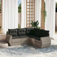 Set Divano da Giardino 5pz con Cuscini-Sofa da Giardino-Divanetto da esterno Grigio Chiaro Polyrattan 126001
