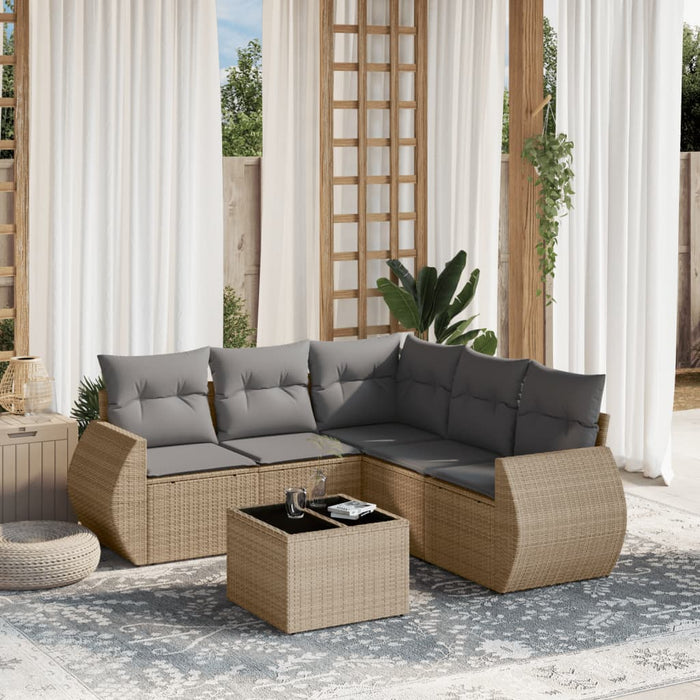 Set Divano da Giardino 6 pz con Cuscini Beige in Polyrattan 3253696