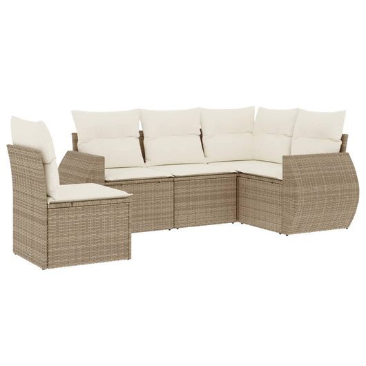 Set Divano da Giardino 5 pz con Cuscini Beige in Polyrattan