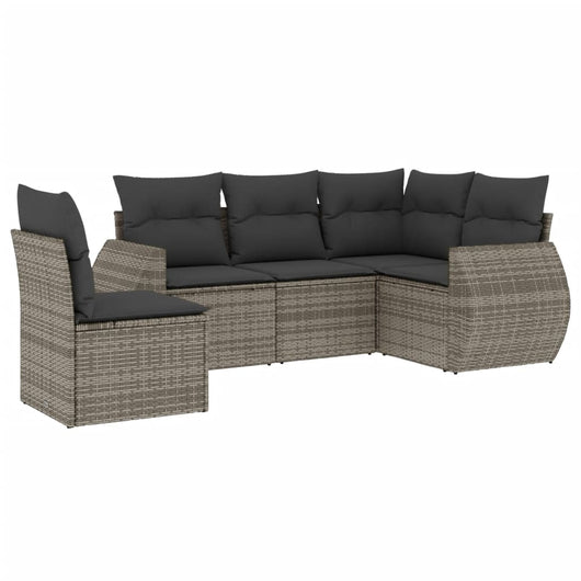 Set Divano da Giardino 5 pz con Cuscini Grigio in Polyrattan