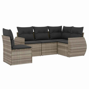 Set Divano da Giardino 5pz con Cuscini-Sofa da Giardino-Divanetto da esterno Grigio Chiaro Polyrattan 613489