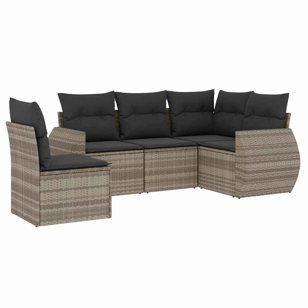 Set Divano da Giardino 5pz con Cuscini Grigio Chiaro Polyrattan 3253709