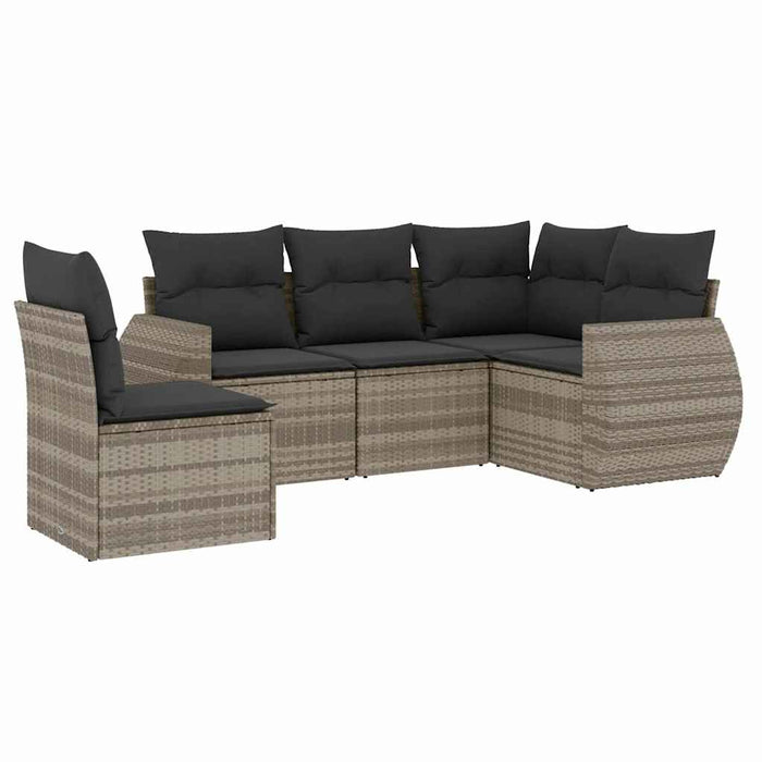 Set Divano da Giardino 5pz con Cuscini Grigio Chiaro Polyrattan 3253709