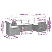 Set Divano da Giardino 5pz con Cuscini-Sofa da Giardino-Divanetto da esterno Grigio Chiaro Polyrattan 613489