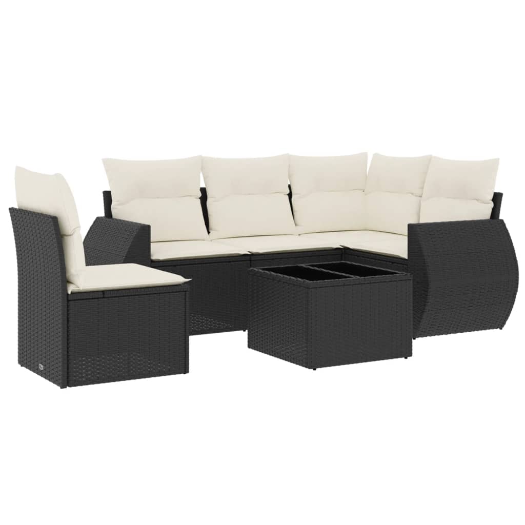 Set Divano da Giardino 6 pz con Cuscini Nero in Polyrattan