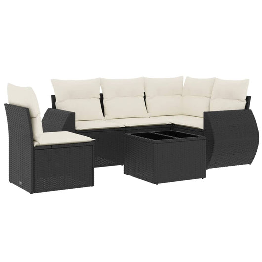 Set Divano da Giardino 6 pz con Cuscini Nero in Polyrattan