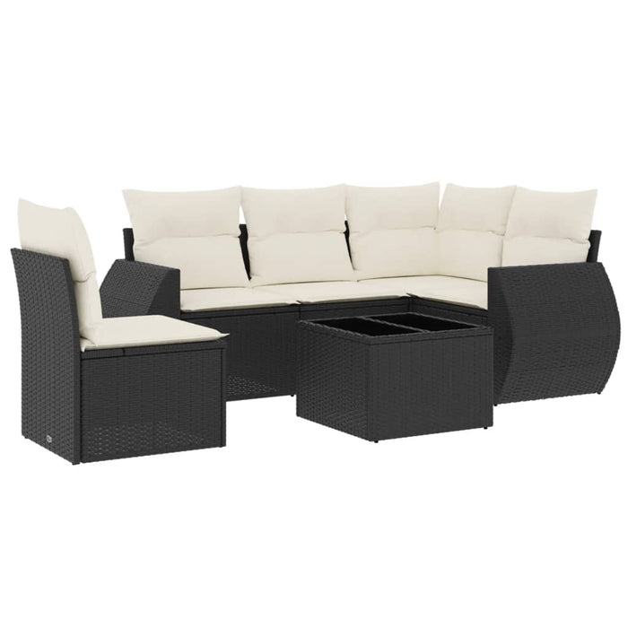 Set Divano da Giardino 6 pz con Cuscini Nero in Polyrattan