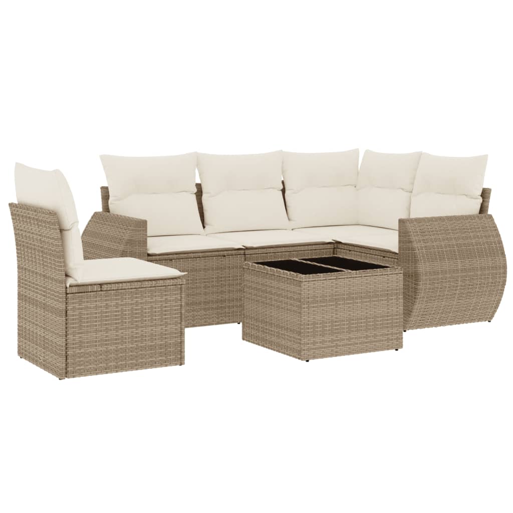Set Divano da Giardino 6 pz con Cuscini Beige in Polyrattan 3253715