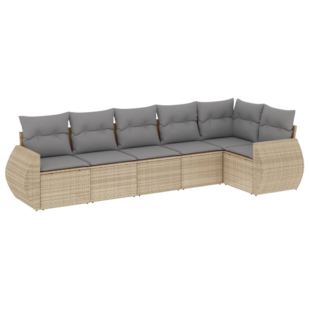 Set Divano da Giardino 6 pz con Cuscini Beige in Polyrattan
