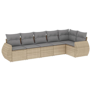 Set Divano da Giardino 6 pz con Cuscini Beige in Polyrattan