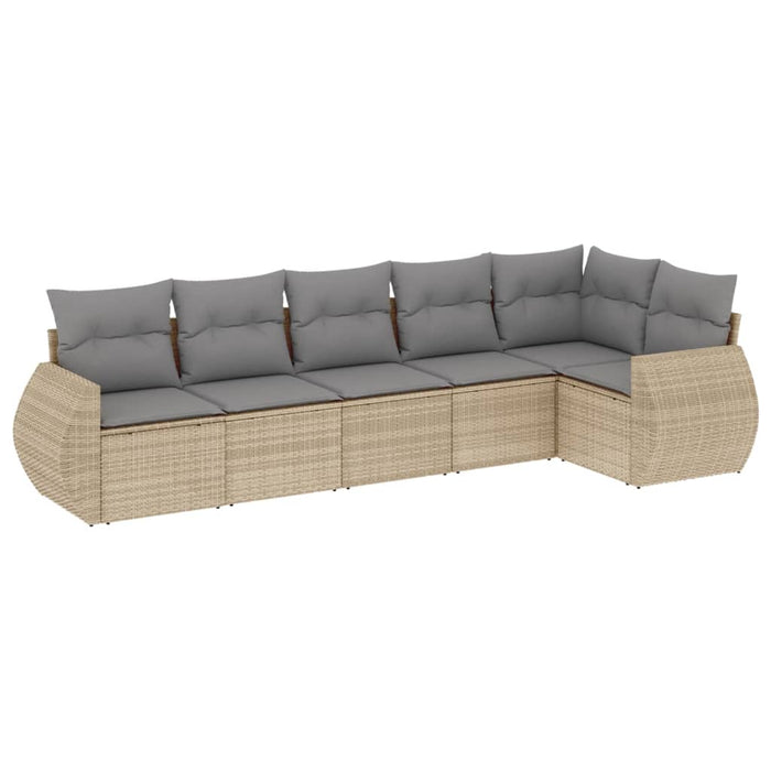 Set Divano da Giardino 6 pz con Cuscini Beige in Polyrattan