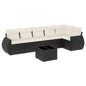 Set Divani da Giardino con Cuscini 7pz Nero Polyrattan