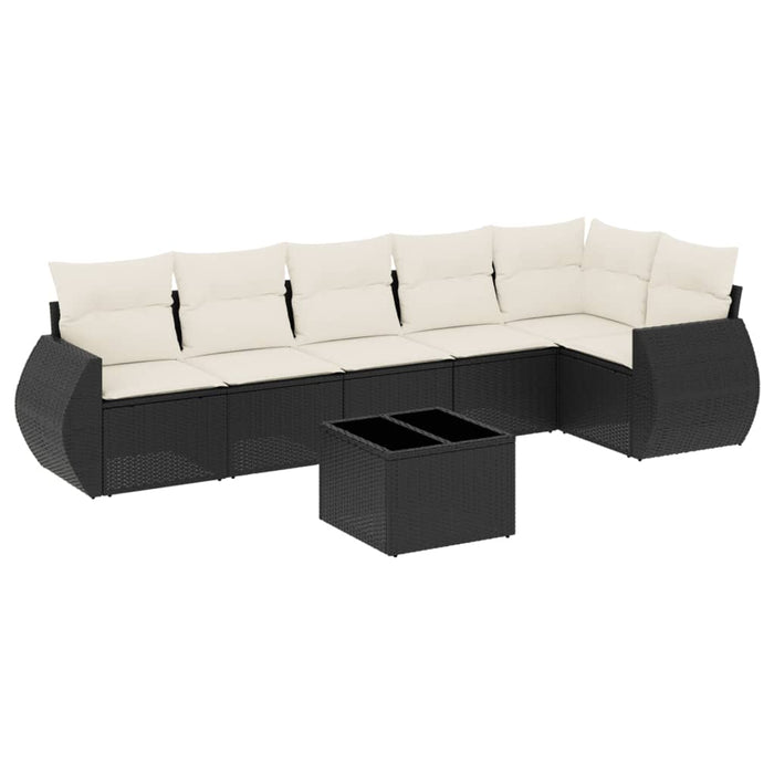 Set Divani da Giardino con Cuscini 7pz Nero Polyrattan