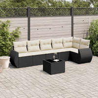 Set Divani da Giardino con Cuscini 7pz Nero Polyrattan