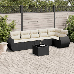 Set Divani da Giardino con Cuscini 7pz Nero Polyrattan