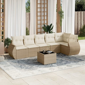 Set Divani da Giardino 7 pz con Cuscini Beige in Polyrattan 3253735
