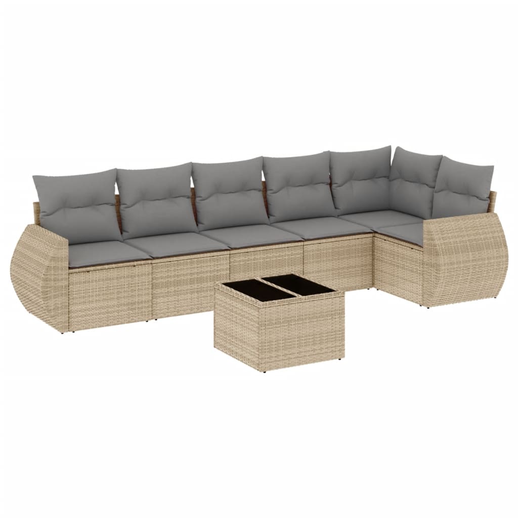 Set Divani da Giardino 7 pz con Cuscini Beige in Polyrattancod mxl 112547