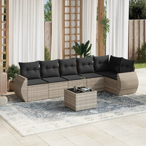 Set Divani da Giardino 7pz con Cuscini Grigio Chiaro Polyrattan 3253739