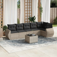 Set Divani da Giardino 7pz con Cuscini Grigio Chiaro Polyrattan