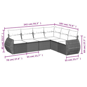 Set Divano da Giardino 6 pz con Cuscini Grigio in Polyrattan 3253747