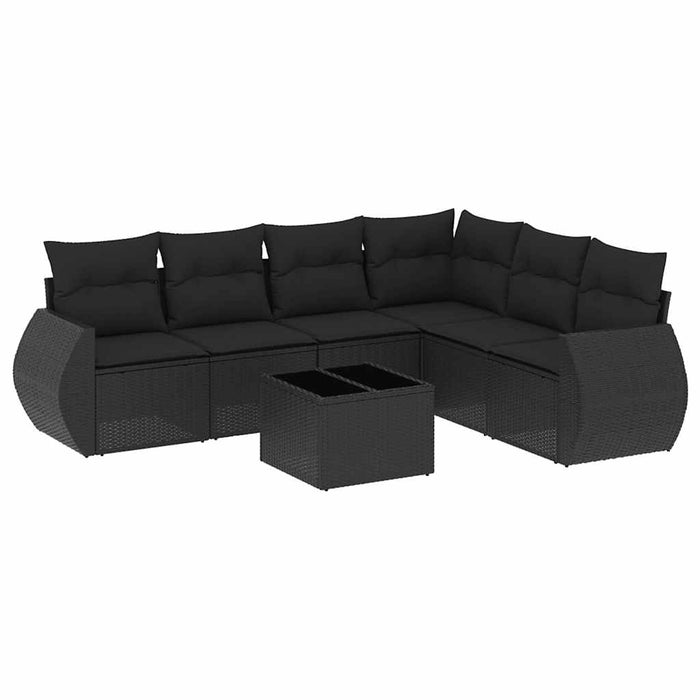 Set Divani da Giardino con Cuscini 7pz Nero Polyrattan