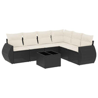Set Divani da Giardino con Cuscini 7pz Nero Polyrattan