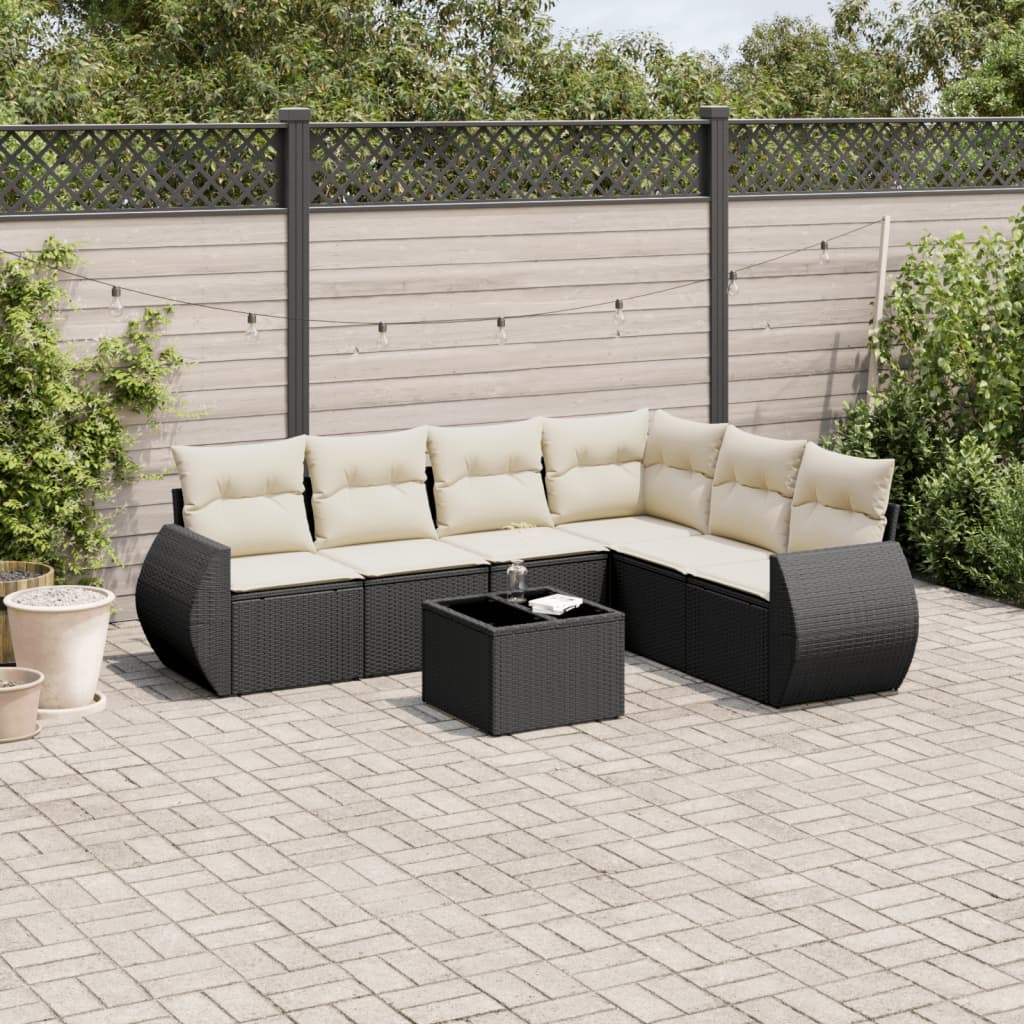 Set Divani da Giardino con Cuscini 7pz Nero Polyrattan 3253753