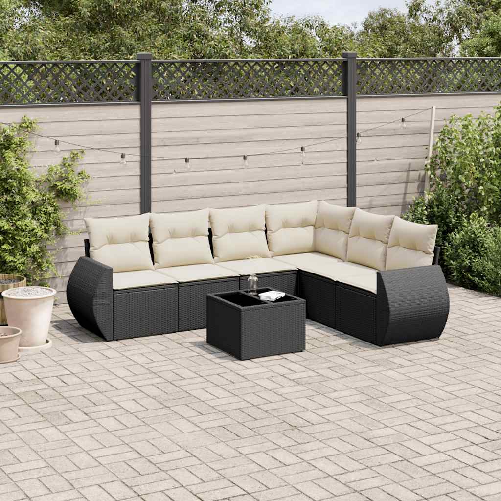 Set Divani da Giardino con Cuscini 7pz Nero Polyrattan