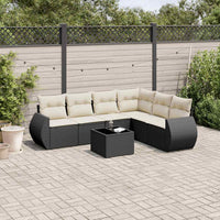 Set Divani da Giardino con Cuscini 7pz Nero Polyrattan