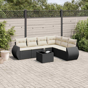 Set Divani da Giardino con Cuscini 7pz Nero Polyrattan