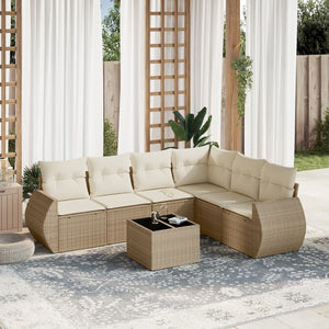 Set Divani da Giardino 7 pz con Cuscini Beige in Polyrattan 3253755