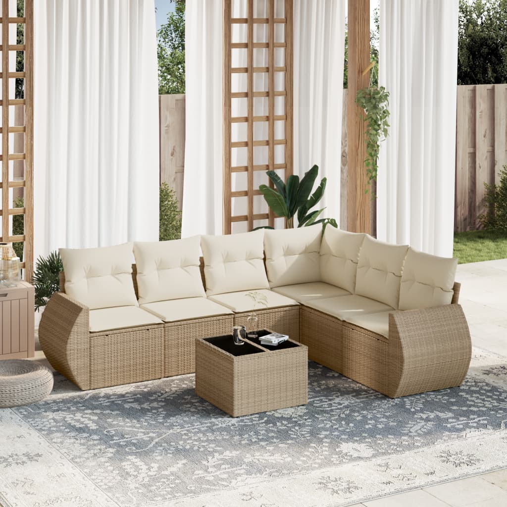 Set Divani da Giardino 7 pz con Cuscini Beige in Polyrattancod mxl 112502