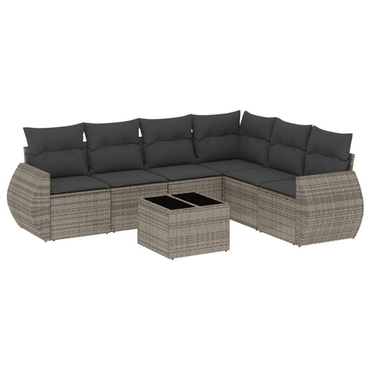 Set Divani da Giardino 7 pz con Cuscini Grigio in Polyrattan 3253757