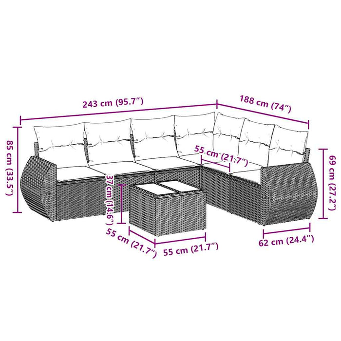 Set Divani da Giardino 7pz con Cuscini Grigio Chiaro Polyrattan 3253759