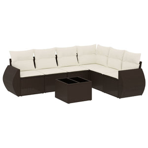 Set Divani da Giardino 7 pz con Cuscini Marrone in Polyrattan 3253760