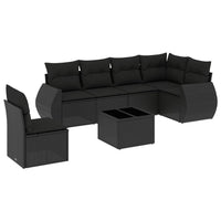 Set Divani da Giardino con Cuscini 7pz Nero Polyrattan