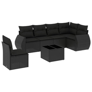 Set Divani da Giardino con Cuscini 7pz Nero Polyrattan