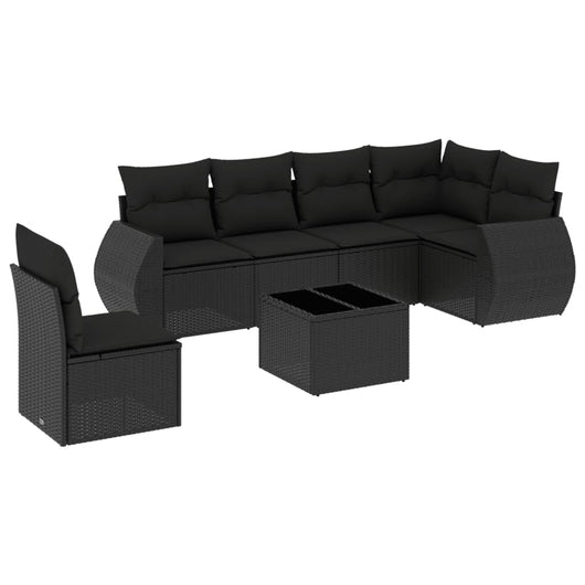 Set Divani da Giardino con Cuscini 7pz Nero Polyrattan