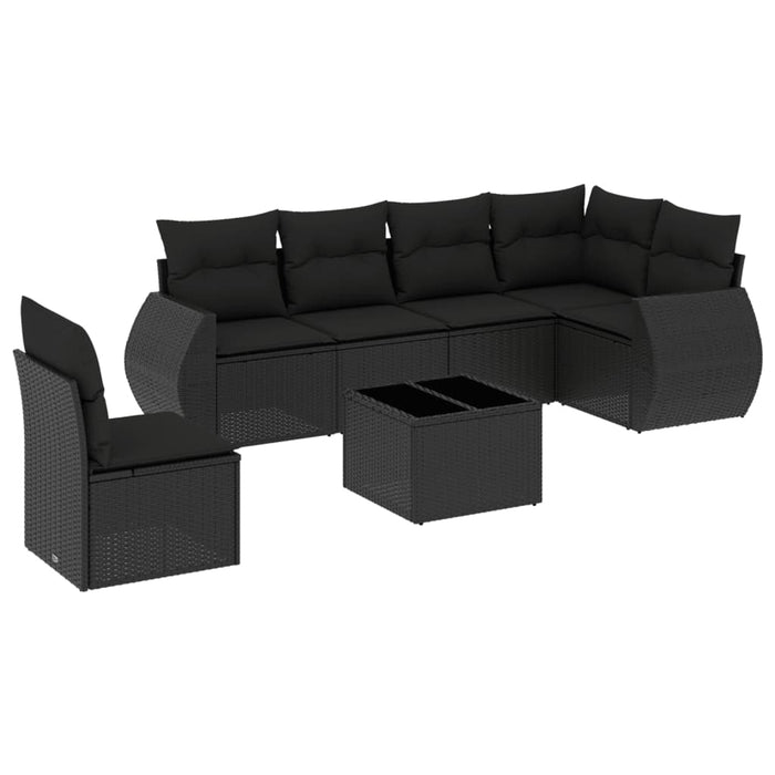 Set Divani da Giardino con Cuscini 7pz Nero Polyrattan